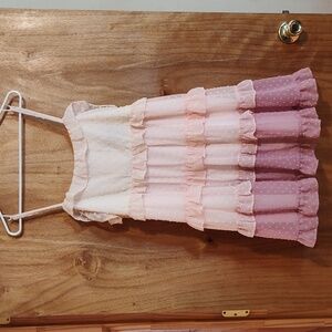 Madelyn Adora Tiered Babydoll Dress Ombre Blush Pink Mauve Swiss Dot Ruffle Lrg